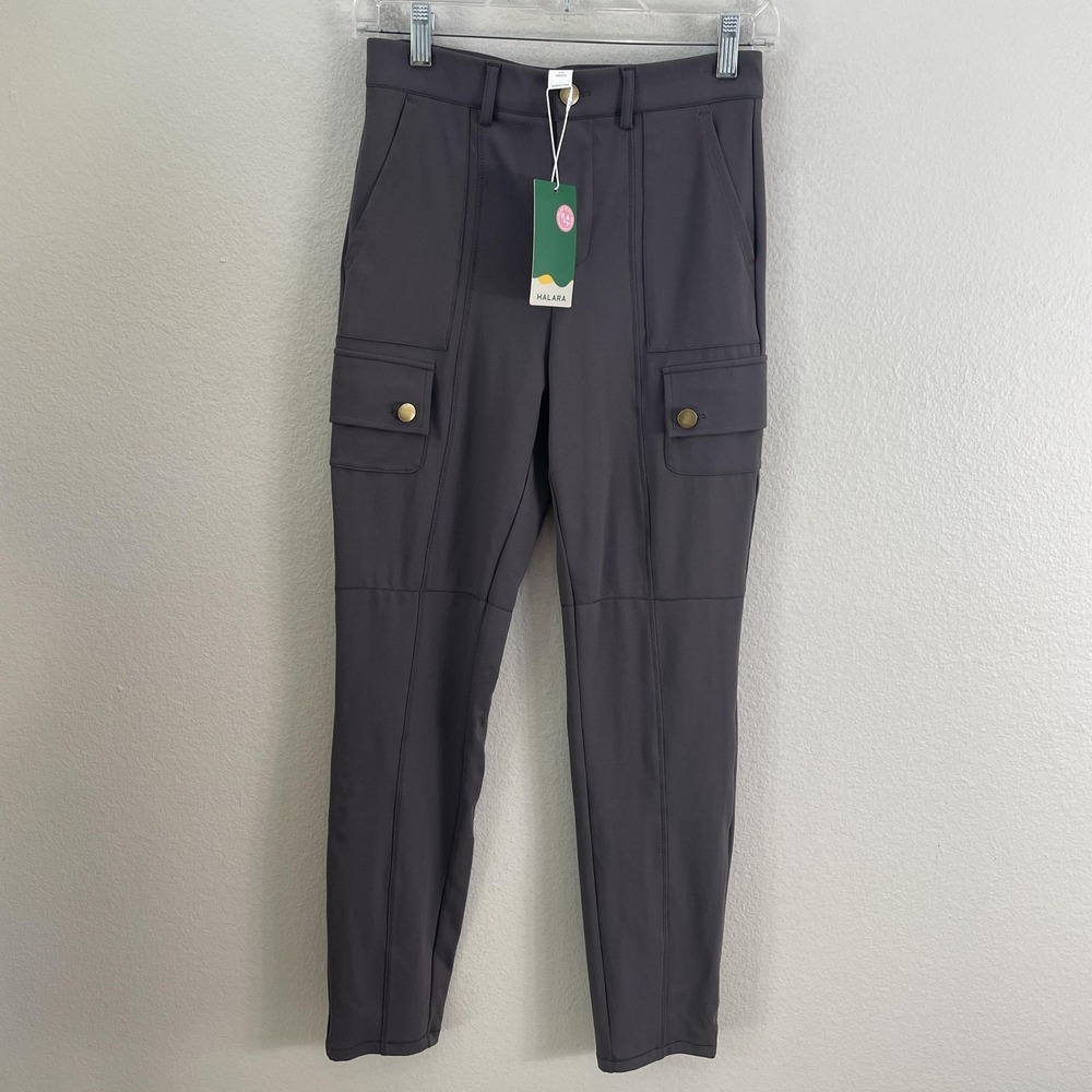 Halara Pants Womens Small Gray Cargo Slim Stretch Lightweight Travel Pockets